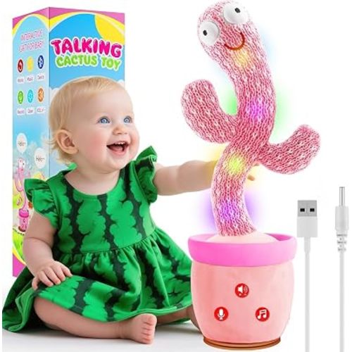Rechargeable Baby Toys Dancing Talking Cactus Toy, Volume Adjustable, Singing Mimicking Repeating Interactive Toys for Baby Toddler, Baby Infant Toys Gifts for Girls Boys (Pink)