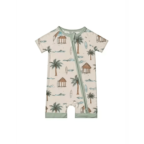 viskids soft bamboo baby jumpsuit beige beach coconut print - Temu