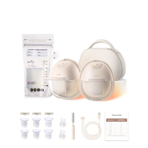 eufy Heated Wearable Breast Pump S1 Pro with Milk Storage Bag, Slim Hands-Free Breast Pump with Industry-Leading HeatFlow™ Tech, Wireless Charging Case, App-Controlled OptiRhythm™, in-Bra Use