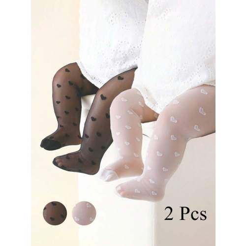 2pcs Girls Infant Toddler Heart Print Leggings, Soft Mesh Pantyhose, Solid Color Tights, Suitable For Daily Life, Dance Practice, Skirt Matching, Spring/Summer | SHEIN USA