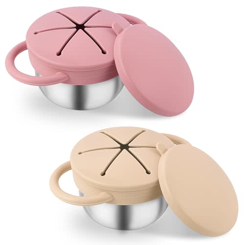 Stainless Steel Snack Containers with Lids, Snack cups with Silicone Food Catcher for Toddlers (Color 2)