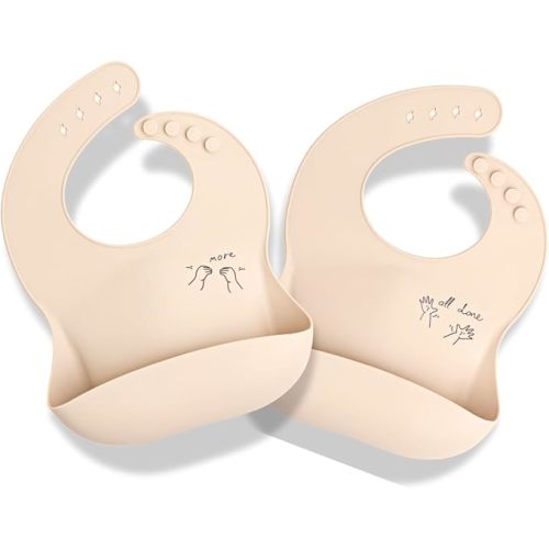 APLAINR Baby Sign Language Bib, Silicone Baby Bibs, ASL Graphics, Food Catcher, Adjustable, Waterproof, Soft, 6-36 Months