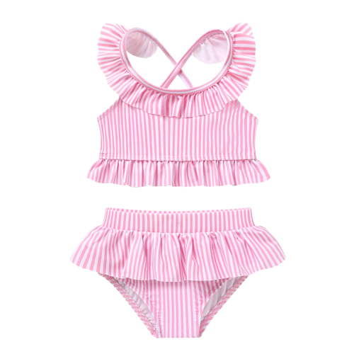 Happy Town Baby Girl Swimsuit Ruffle Two Pieces Swimwear Toddler Girl Rash Guard Beach Bikini Bathing Suit