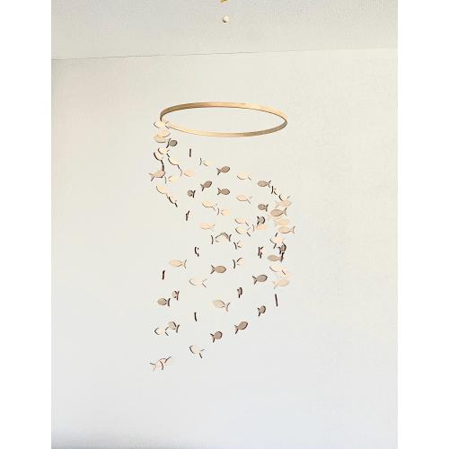 Wood fish baby mobile, marine crib mobile boho nursery night mobile, fishing kids mobile, minimalist mobile, fisherman neutral mobile