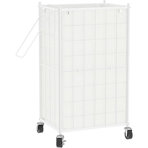 WOWLIVE Laundry Hamper with Wheels,Metal Wire Frame Rolling Laundry Basket with Removable bag,100L Dirty Clothes Hamper Organizer Dorm Room Storage for Bedroom,Bathroom,White