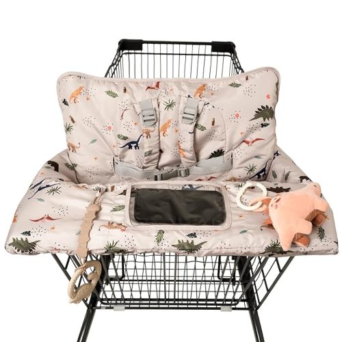 Shopping Cart Cover for Baby 2 in 1 High Chair Covers for Restaurant Comfortable Grocery Cart Seat Covers for Infant, Toddler Universal Suitable for Most Shopping Carts Machine Washable, Dinosaur