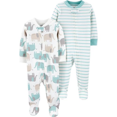 2-Pack Zip-Up Cotton Sleep & Plays - Blue/Ivory