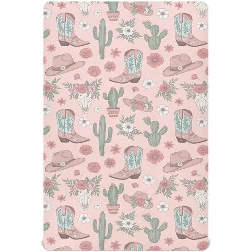 Cowgirl Western Cowboy Pink Baby Crib Sheet Soft and Breathable Crib Mattress Protector for Standard Playard Bed Sheet for Boys Girls Infant Newborn