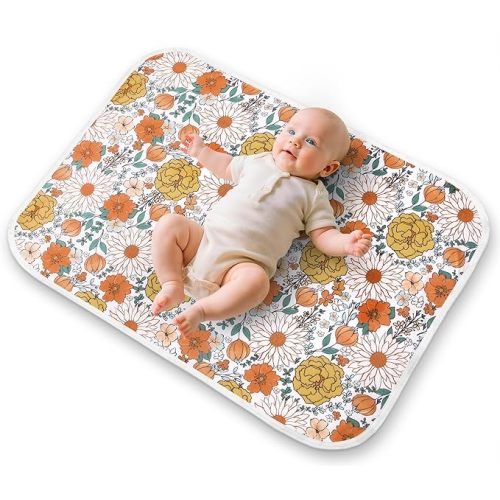 Diaper Changing Pads for Baby, Flower Change Mat, 3Layers Waterproof Change Pad Foldable Absorbent Mats for Women, Reusable Incontinence Underpads for Patient 24''x30'' (Daisy Flower)