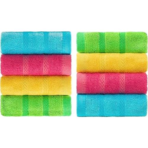 Multicolor Fingertip Towels for Bathroom - Kids Face Towels, 10 x 18 Inches, 8 Pcs in 4 Colors