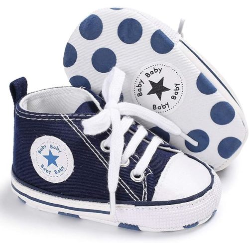 KIDSUN Tutoo Unisex Baby Boys Girls High Top Sneaker Soft Anti-Slip Sole Newborn Infant First Walkers Canvas Denim Shoes