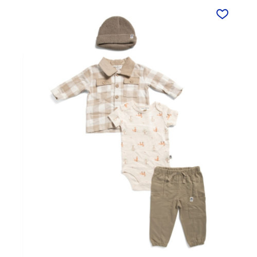 Newborn Boys 4pc Shacket Bodysuit And Pants With Hat Set | Baby Boys (0-24m) | Marshalls