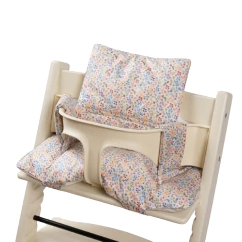 Waterproof Cotton Cushion Set, Stokke Tripp Trapp Compatible, 100% Cotton, Flower Garden, 12.0x16.5 inches, 49.5 Counts