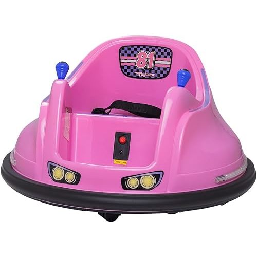 Flybar FunPark 6V Bumper Car for Toddlers, Electric Toddler Ride On Toys for Kids, Baby, Ages 1.5-4 Years, LED Lights, 360 Degree Spin, Supports up to 66 pounds (No Remote), Large, 6v Pink/Purple