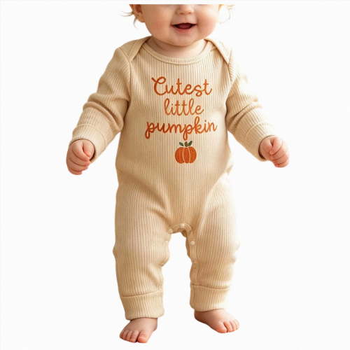 0-3 Months Newborn Bodysuit My First Halloween Baby Girl Outfit Cutest Pumpkin Long Sleeve Romper Jumpsuit Girl Outfits Clothes Beige Newborn Gift