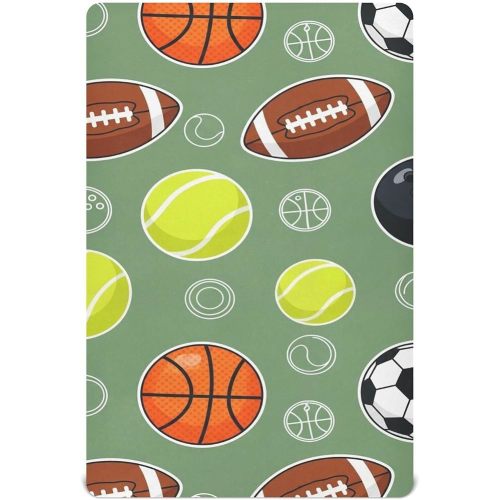 Sports Balls Green Print Crib Sheets for Boys Girls Pack and Play Sheets Breathable Mini Fitted Baby Sheet for Standard Crib and Toddler Mattresses Boy Girl, 52x28 in