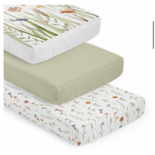 Watercolor Floral Garden Sage Green Collection 3 Pack Crib Sheets