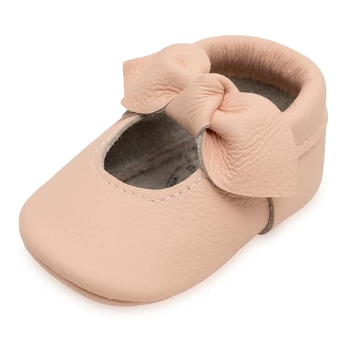 BirdRock Baby Bow and Knot Moccasins - Genuine Leather Baby Girl Shoes