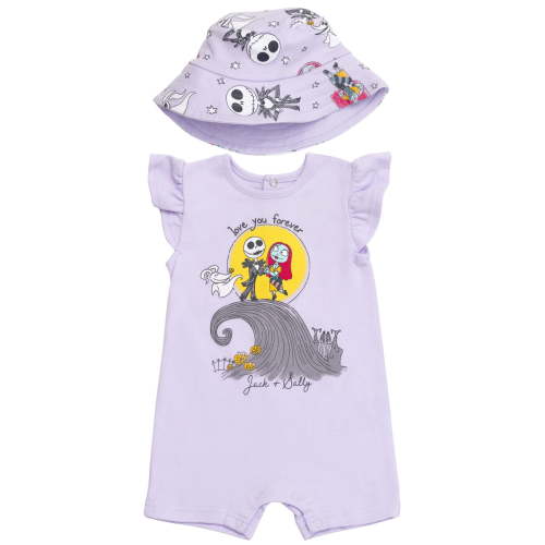 Disney Nightmare Before Christmas Jack Skellington Sally Zero Newborn Baby Girls Romper and Hat Newborn to Infant
