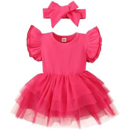 Baby Girl Clothes Infant Ruffle Sleeve Romper Dress Newborn Solid Tutu Skirt Sets Jumpsuit Headband Outfit