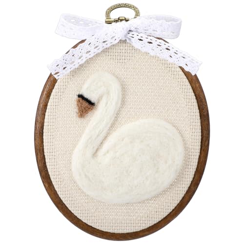 Novabright Felted Swan Nursery Wall Decor Farmhouse Decor 6 Inch Cute Vintage Handmade Wool Swan Embroidery Hoop for Nursery Bathroom Living Room Bedroom