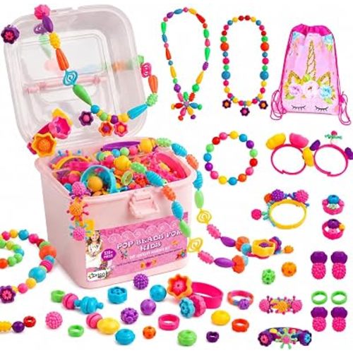 Orian Pop Beads Jewelry Kit for Girls, 520+ Colorful Snap Beads for Bracelets, Necklaces and Rings, DIY Unicorn Bag Set, Ages 3+