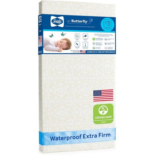 Sealy Baby Infant & Toddler Crib Mattress - Butterfly Posture Premium Foam,Waterproof and Breathable, Non Toxic Washable Zip Off Cover,GREENGUARD Gold Certified, Made in USA, 52x28