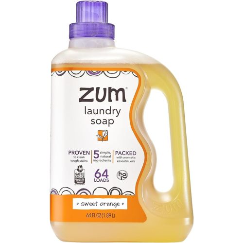 Indigo Wild Zum Clean Laundry Soap - Plant-Based Liquid Laundry Soap - Contains Baking Soda, Essential Oils & Saponified Coconut Oil - Sweet Orange Scent - 64 fl oz
