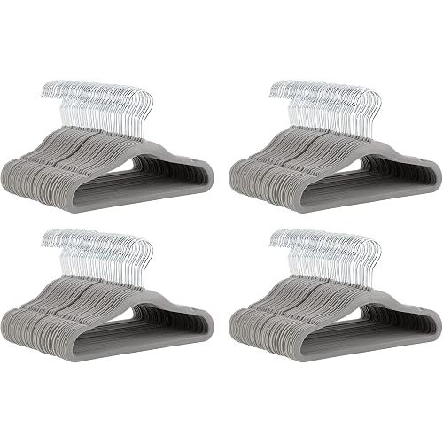Amazon Basics Kids Velvet, Non-Slip Clothes Hangers for Infant and Toddler, 11.6 inches (for Baby Clothes), Gray (Pack of 4)