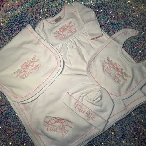 Personalized Baby Girl Gown Set | Embroidered Newborn Gift