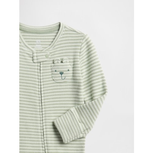 Baby Softspun Waffle Bear Pocket Footed One-Piece