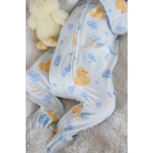 Zipper Footie in Bubble Duckies Blue | Caden Lane