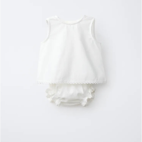 LINEN AND COTTON LACE BLOUSE AND BLOOMER SET - White | ZARA United States