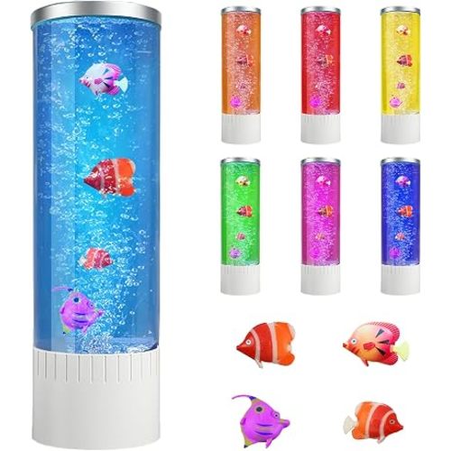 Bubble lamp | 7 Color Changing LED Lamps | Fake Aquarium Night Light | Artificial Fish Tank with Moving Fishes | Home Decor, Ideal Gift for Kids, Adults, Sensory Lights for Autism & ADHD