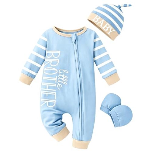 Baby Boy Clothes Newborn Baby Romper Long Sleeve Stripe Jumpsuit with Hat and Gloves Newborn Boy Outfits