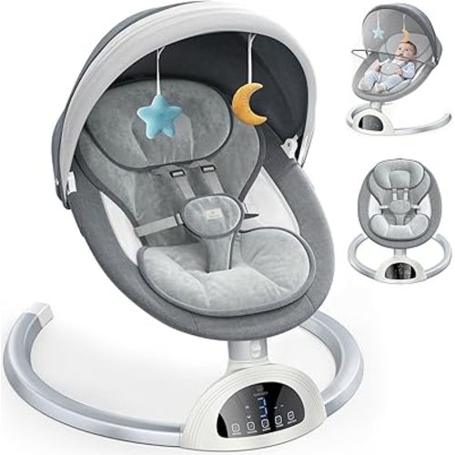 Electric Baby Swing for Infants, Portable Infant Swing with Music Speaker, 5 Swing Speeds, Remote Control, for Indoor Use, Newborn Boys & Girls, White