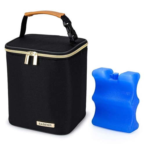 BABEYER Breast Milk Cooler Bag with Ice Pack Fits 4 Baby Bottles Up to 9 Ounce Suitable for Nursing Mom Daycare, Black