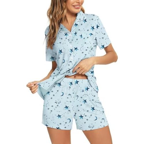 Womens Pajama Set Short Sleeve Button Down Pjs Soft 2 Piece Classic Sleepwear