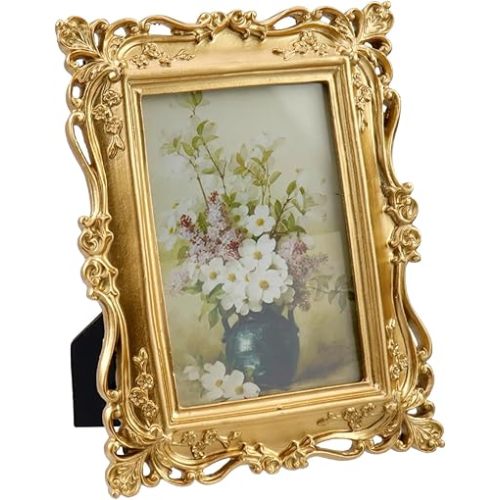 Bitray Picture Frames Luxury Vintage Photo Frame with Glass Front Gold Picture Frame for Tabletop Wall Hanging