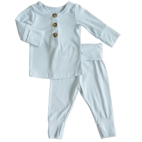 Caden Lane - Newborn 2pc Bamboo Button Top & Bottom | Ice Blue