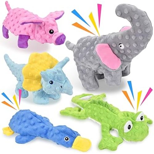 No Stuffing Dog Toys for Aggressive Chewers, Squeaky Dog Toys for Large Medium and Small Dogs, Puppy Dog Chew Toys Pack of 5