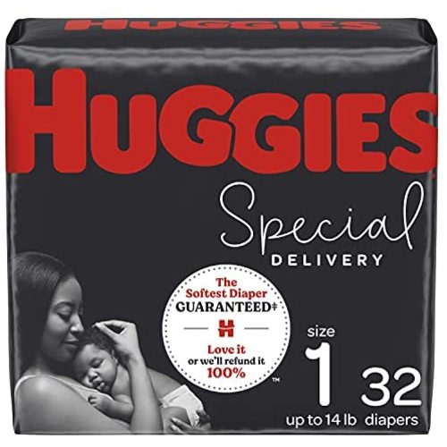 Hypoallergenic Baby Diapers Size 1 (8-14 lbs), Huggies Special Delivery Newborn Diapers, Fragrance Free, Safe for Sensitive Skin, 32 Ct