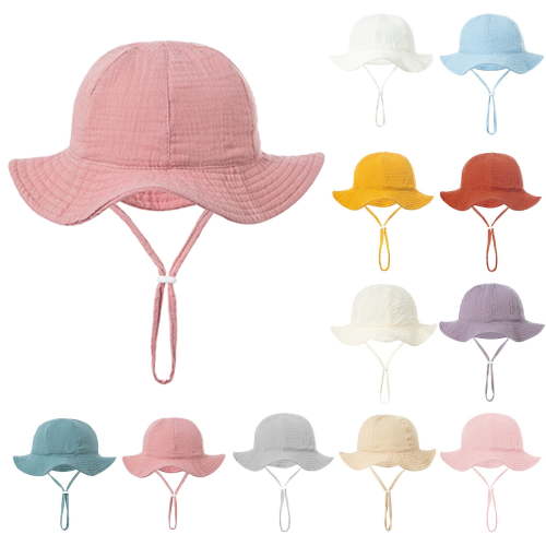LOVZFMLL Baby Boys Girls Bucket Hat Wide Brim Sun Protection Adjustable Summer Outdoor Beach Sun Hat for Age 3-12 Months