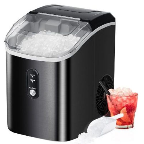 Nugget Ice Makers Countertop, Stainless Steel, 35 lbs/Day, Soft Chewable Pellet Ice, Self-Cleaning, One-Click Operation, Black