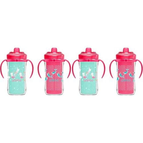 Dr. Brown's Milestones Insulated Sippy Cup with Hard Spout Lid and Handles, 10 oz/300 mL, BPA-Free, 12m+, Pink, 4-Pack