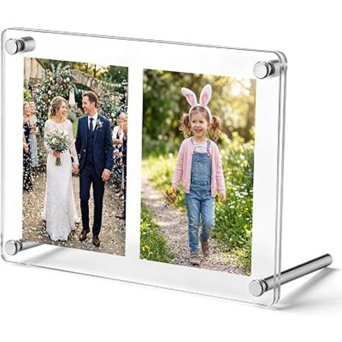 2 Grid Mini Acrylic Picture Frames for Polaroid Instax, Clear Tabletop Desktop Collage Display Stand for Fujifilm Wallet Size 2x3 Film, Multi Photo Holder for Home Office Desk Shelf Decor