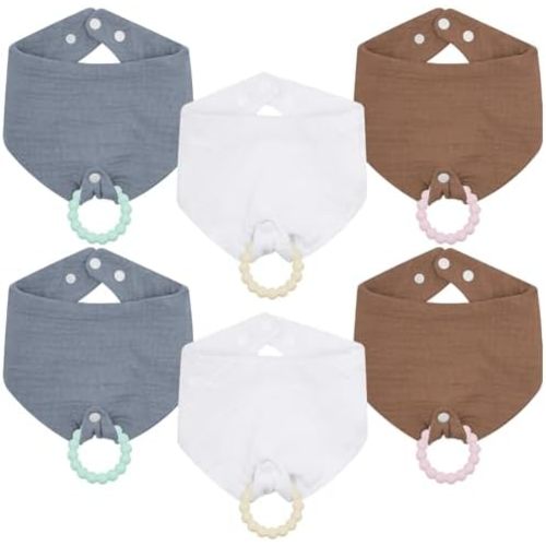 6-Pack Baby Bandana Drool Bibs & Teething Toys for 0-24 Months, Safety for Newborns and Toddlers