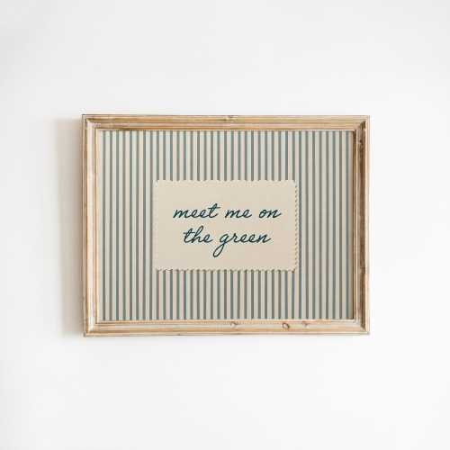 Meet Me on the Green Print, Golf Quote Poster, Blue Striped Sports Wall Art