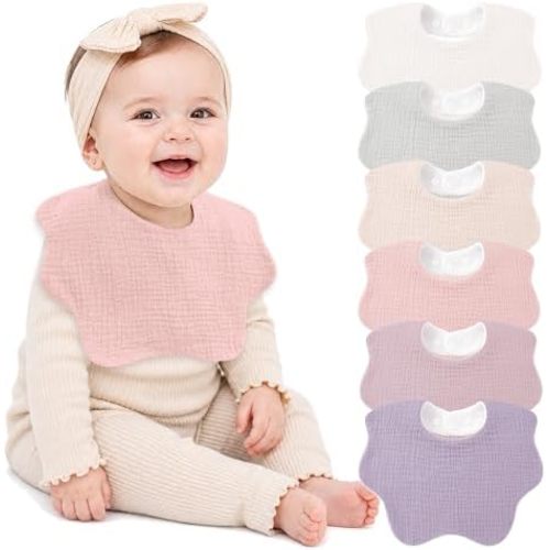 Bearmoss Muslin Baby Bibs for Drooling & Teething Cotton Drool Bib 6 Pack