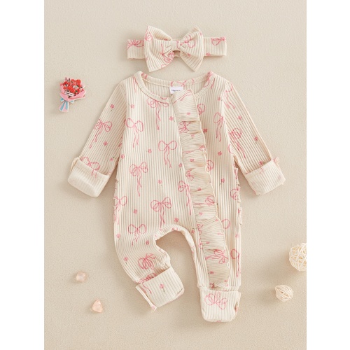 newborn girl fall outfit bow print long sleeve full length - Temu